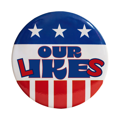 Image of a campaign button promotional image for the Our Likes exhibit